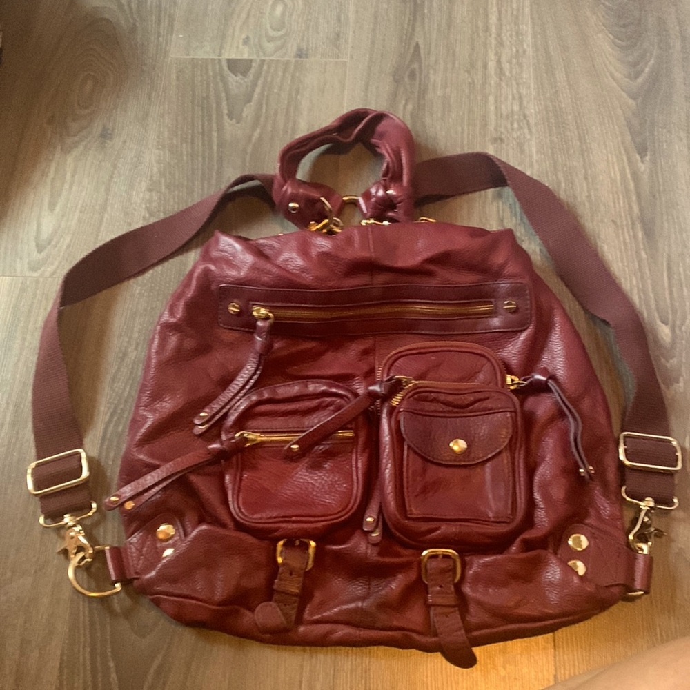Sabina burgundy genuine leather backpack